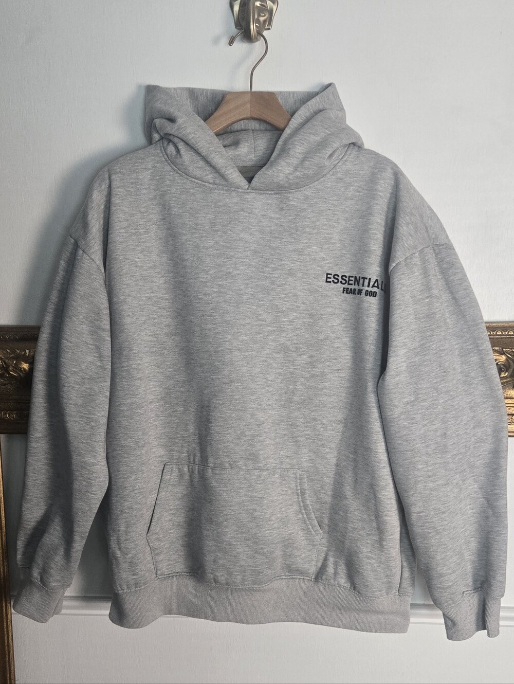 100% COTTON Fear Of God Essentials Light Gray Men’s Hoodie Sweatshirt with Logo